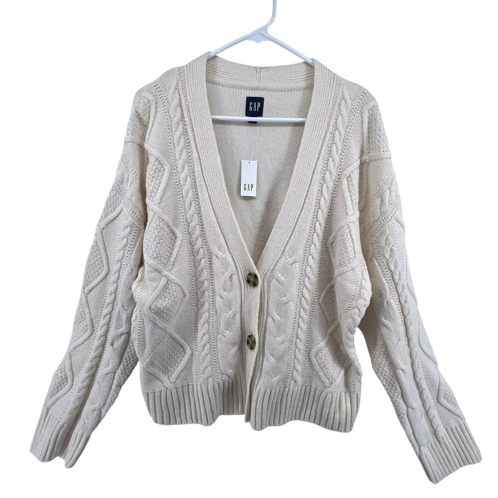 Gap Size Small Cardigan Sweater Oversized Cream Cable Knit Quiet Luxury Cotton